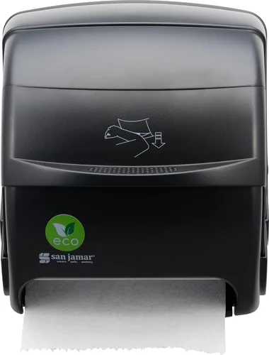San Jamar Ecologic Integra - Dispensador de toallas de papel de plástico reciclado, capacidad de rollo universal, dispensador de pared con cero Negro