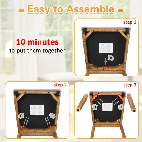 Miniatura 3 de DAGONHIL Juego de 2 sillas de comedor, modernas sillas de comedor tapizadas de tela, sillas de cocina sin brazos con patas de madera y asiento Beige