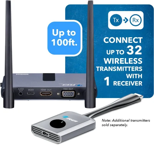 Miniatura 2 de OREI Kit de dongle transmisor y receptor HDMI inalámbrico 1x1 1080P de hasta 100 pies, perfecto para transmisión desde laptop, PC, presentación