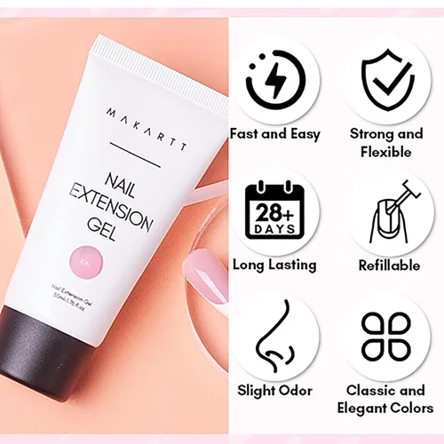 Miniatura 3 de Makartt Gel de uñas de poligel 50ml, gel constructor para uñas sin hema, rosa y marrón, fortalecedor multifuncional para extensión de uñas, gel duro