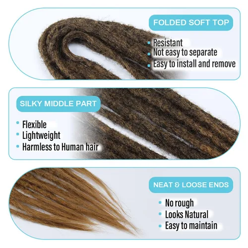Miniatura 2 de 15 extensiones de rastas de doble extremo, 24 pulgadas, extensiones de rastas falsas de 0.6 pulgadas, color marrón degradado, extensiones de rastas
