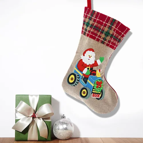 Miniatura 5 de LUSandy Kit de medias de Navidad con pintura de diamante 5D para bricolaje, 14 pulgadas, Papá Noel, arte de diamante, bolsa de caramelos, medias
