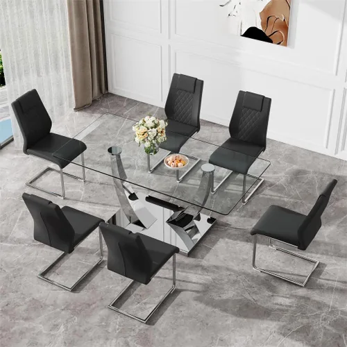 Miniatura 20 de Mesa de comedor moderna para mesa de comedor de mármol sintético de 4/6, 63 pulgadas, mesa de cocina rectangular, mesa de cocina y comedor de fácil