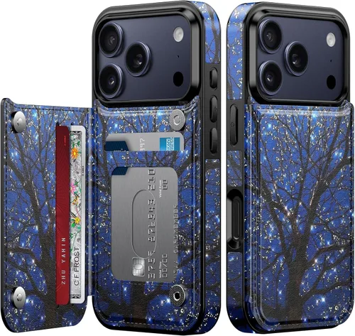 Miniatura 65 de FUNMIKO Funda tipo cartera para iPhone 13 con tarjetero, bloqueo RFID, protección de grado militar y obras de arte impresas con rayos UV, cierre