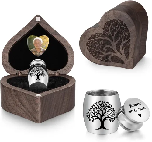 Miniatura 27 de Dletay Mini urnas para cenizas humanas, pequeñas urnas de cremación para hombres y mujeres, recuerdo de cenizas con caja cuadrada de madera de 1.18