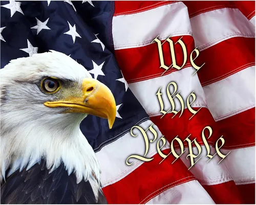 We The People - Decoración de pared patriótica de Estados Unidos con bandera americana, arte de oficina en casa de veteranos militares, impresión