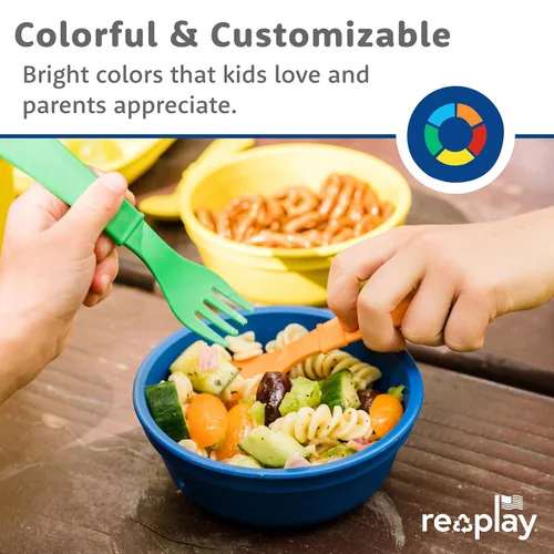Miniatura 2 de Re-Play Juego de tenedores y cucharas para niños pequeños, juego de utensilios de 4 x 4 para niños, apto para lavavajillas y microondas, fabricado
