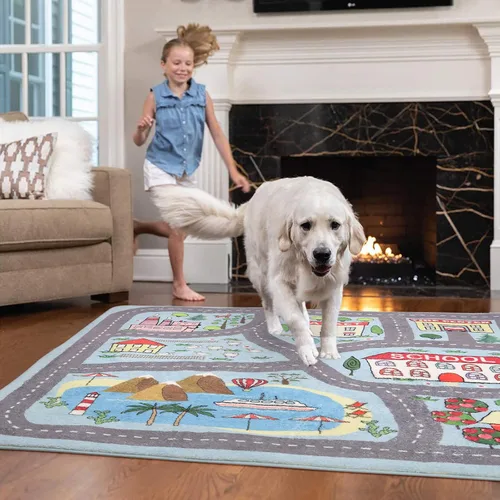 Miniatura 6 de Alfombra extragrande para sala de juegos para niños, 4 x 6 pies, alfombra educativa azul de juegos para niños, para aprender y divertirse