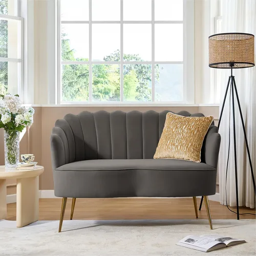 Miniatura 27 de HULALA HOME Silla decorativa moderna de terciopelo con respaldo en forma de concha, bonito sillón para sala de estar, dormitorio con patas doradas