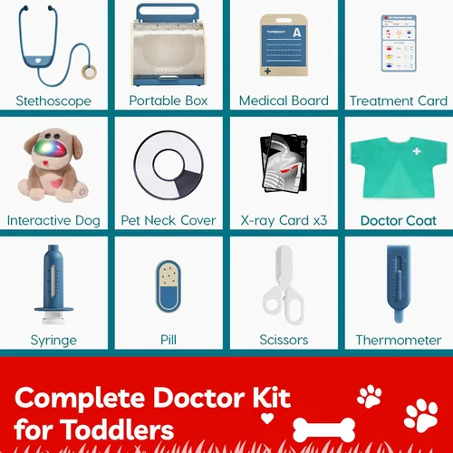 Miniatura 8 de TOP BRIGHT Kit de médico para niños pequeños de 3 a 5 años, juego de simulación con disfraz y kit médico de madera, juguetes de vestir para niños