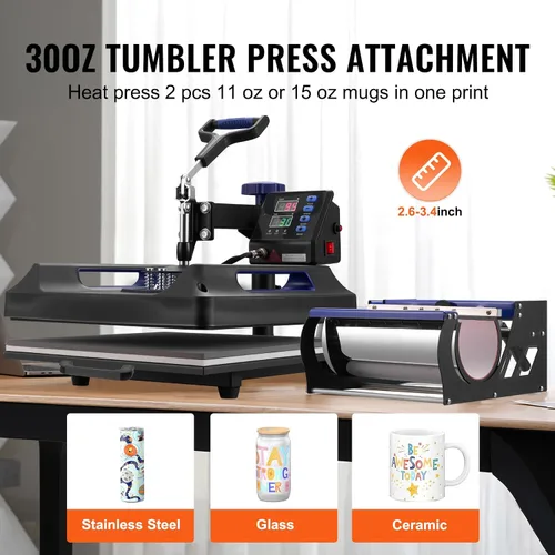 Miniatura 3 de Happybuy Máquina de prensa de calor, 15 x 15 pulgadas, transferencia de calor 8 en 1 con prensa de vaso de 30 onzas, prensa digital de camisetas