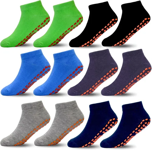 HYCLES Calcetines antideslizantes para niños y niñas, calcetines adhesivos para el tobillo, calcetines antideslizantes para niños, 6 pares para