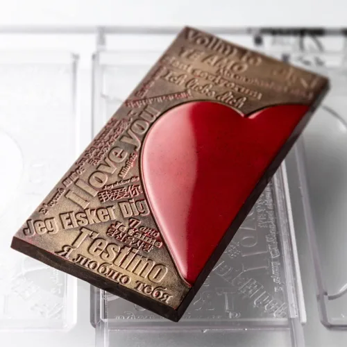 Miniatura 7 de CM 3844 Louis Amado - Molde de policarbonato transparente para chocolate con 3 cavidades rectangulares para tabletas con mensaje de corazón, 2.756