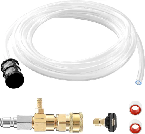 Miniatura 8 de JOEJET Inyector aguas abajo para lavadora a presión, kit de inyector químico fijo con conexión rápida de 3/8 pulgadas, manguera de sifón de 10 pies