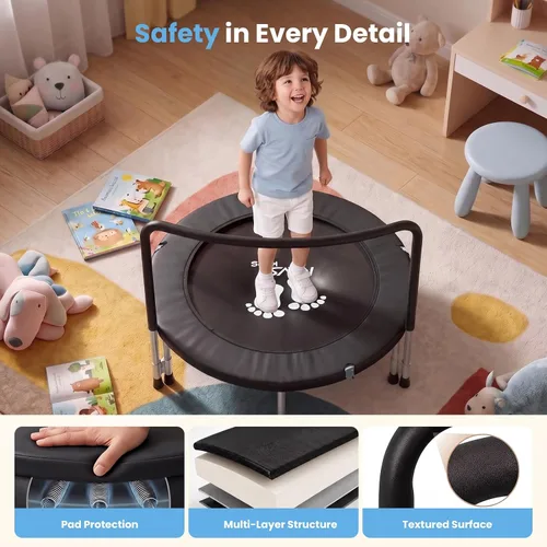 Miniatura 5 de RAVS 36" Toddler Trampoline for Kids Ages 1-6 with Thick Safety Pad Adjustable Foam Handle Easy Assembly Foldable Mini Kids Rebounder Baby