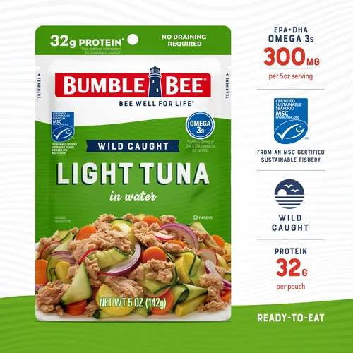 Miniatura 3 de Bumble Bee Chunk Light Atún en agua, bolsa de 2.5 onzas, listo para comer, paquete de atún capturado en la naturaleza, 0.56 oz de proteína por