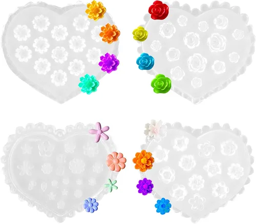 Amaxiu Moldes de arcilla polimérica de flores, 4 piezas de silicona floral de margaritas rosas en miniatura 3D en relieve para hacer aretes,