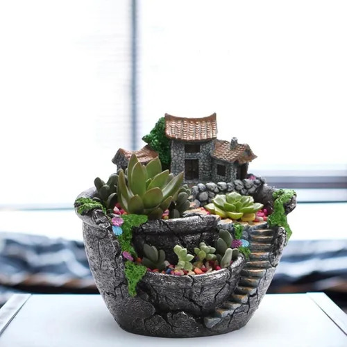 Miniatura 2 de Maceta creativa para plantas suculentas, maceta con cesta de flores de casa dulce, maceta para decoración de jardín