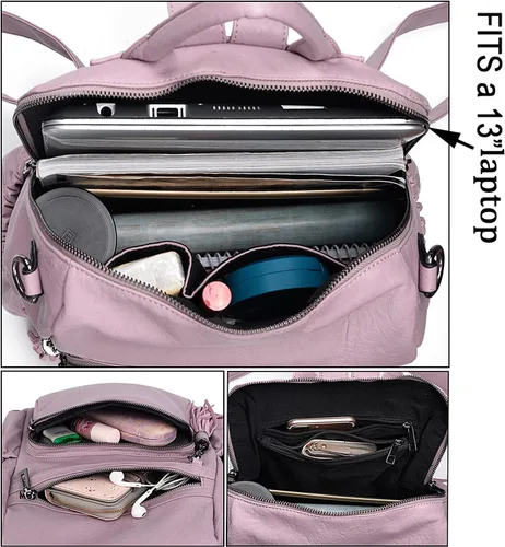 Miniatura 3 de UTO Mochila de cuero vegano para mujer, diseño de moda, convertible con borla, para viajes, con borla