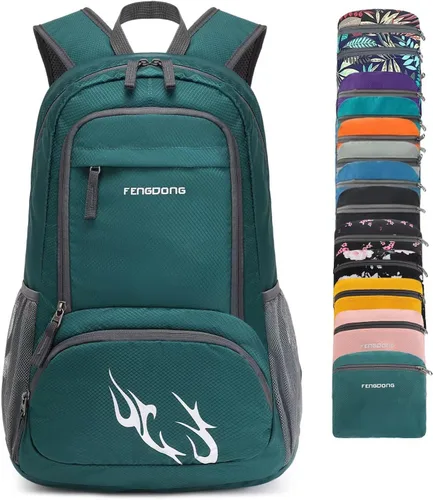 FENGDONG mochila ligera plegable impermeable de 35L, mochila de senderismo pequeña para viajes, para hombres y mujeres A9-verde oscuro