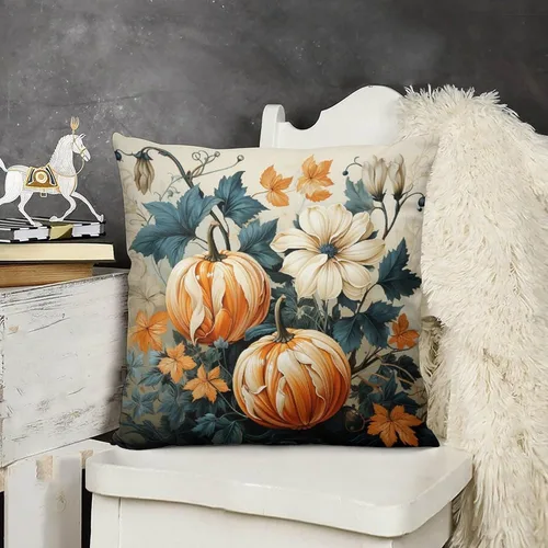 Fundas de almohada con diseño de calabazas y flores, para exteriores, decoración de otoño, de terciopelo, para sofá, 12 x 12 pulgadas, estampado de