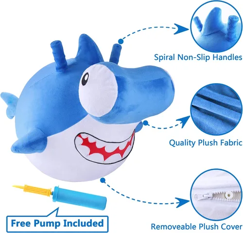 Miniatura 3 de iPlay, iLearn Bolas Saltarinas de Tiburón para Niños, Bola Saltarina de Tiburón Martillo para Niños Pequeños con Asa, Juguete Saltarín para Montar