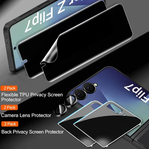 Miniatura 2 de IMBZBK [Instalación automática] Paquete de 2 protectores de pantalla de privacidad para Samsung Galaxy Z Flip 7, 2 películas antiespía interiores +