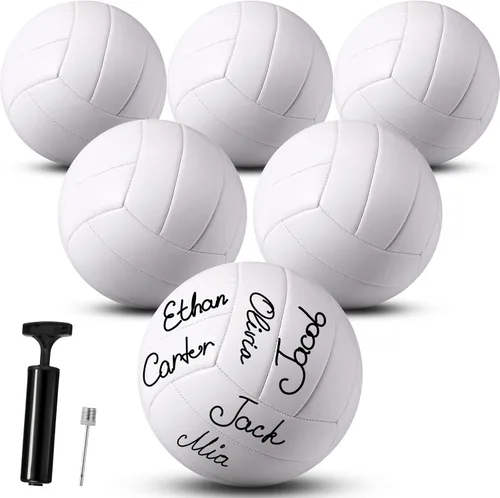 Miniatura 7 de Jexine Autograph - Pelota de voleibol blanca en blanco, tamaño oficial 5, pintura de bricolaje, pelota de voleibol lisa con bomba de aguja