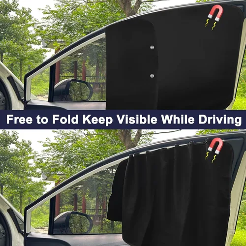 Miniatura 4 de Ovege Parasol Magnético para Ventana Lateral de Automóvil Cortina Magnética de Succión Ante － Asiento Delantero 2 unidades Negro-Suedette