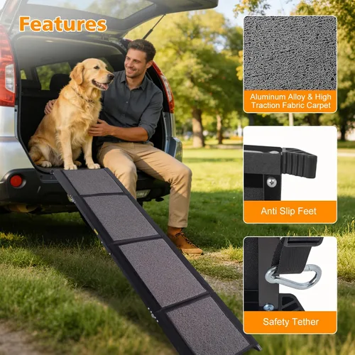 Miniatura 6 de IUNNDS Dog Ramp for Car 63"x17" Portable Dog Ramps for Large Dogs with Non-Slip Rug Surface for SUV Car & Truck, Outdoor Folding Pet Ramp Up to
