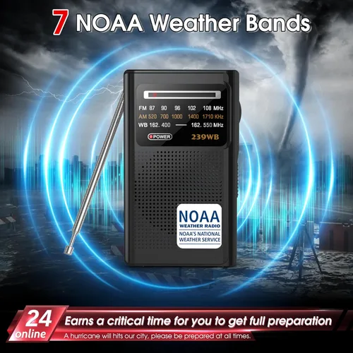 Miniatura 2 de Greadio NOAA Radio Meteorológica, Conector de Auriculares Estéreo, Radio Transistor Portátil AM/FM Operada por Batería con la Mejor Recepción