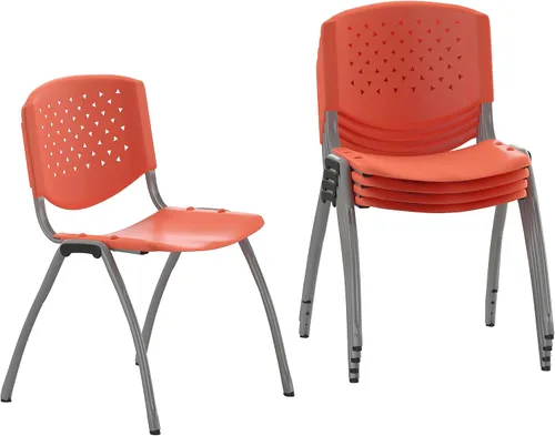 Miniatura 18 de Flash Furniture - Silla apilable de plástico negro de la serie HERCULES con capacidad de 880 lb. y marco recubierto en polvo de color gris titanio