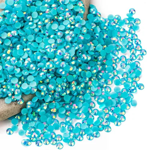 Miniatura 97 de Diamantes de imitación AB verdes a granel, 5000 piezas de diamantes de imitación de fondo plano redondos de gelatina AB sin fijación térmica, gemas