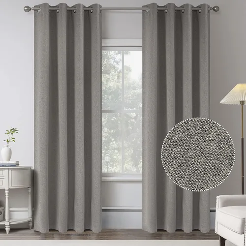 Miniatura 60 de KEQIAOSUOCAI Cortinas de lino 100% opacas de 100 pulgadas de largo, 2 paneles para dormitorio, estilo casa de campo moderna, completamente negro