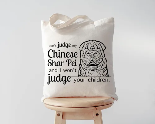Miniatura 4 de Pet Studio Art Bolso tote Don't Judge My Dog Shar Pei chino