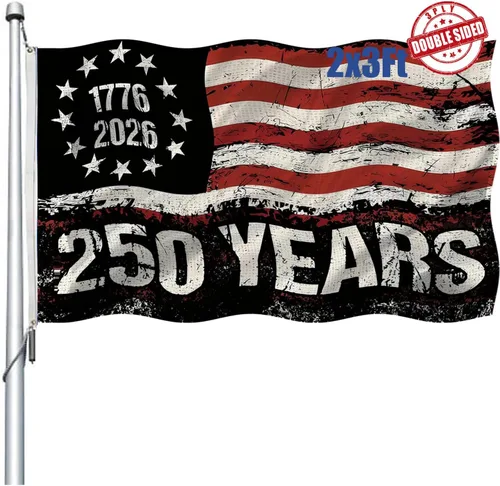 Miniatura 7 de Bandera de Estados Unidos con el número 250 de aniversario, doble cara, 3 capas, 4 x 6 pulgadas, para exteriores, resistente, 1776-2026, 250 años