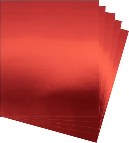 Papel de cartulina rojo metálico, 60 piezas de 8.5 x 11 pulgadas (250 GSM) - Tablero de papel de aluminio rojo, superficie con acabado espejo,