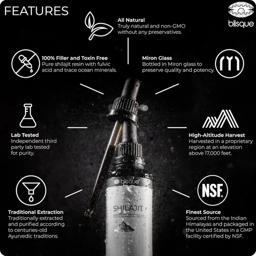 Miniatura 3 de Blisque Gotas minerales de resina Shilajit del Himalaya Pure, natural, orgánica para desintoxicación, limpieza, apoyo inmunológico, refuerzo