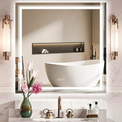 Miniatura 9 de Espejo LED de 40 x 30 pulgadas para baño con luz frontal y retroiluminada, espejos digitales para pared, antiniebla, regulable continuo, espejo
