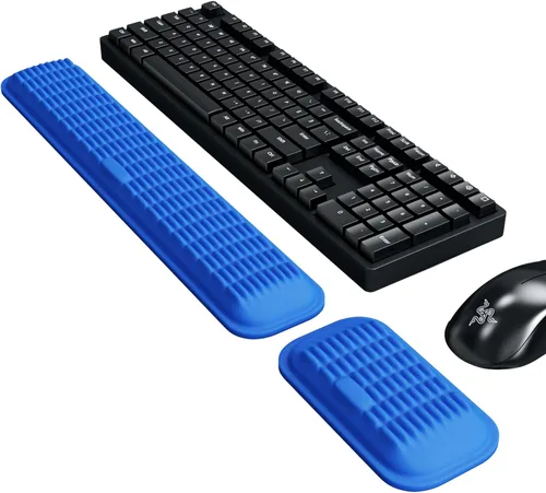 Miniatura 11 de MEKASS Reposamuñecas ergonómico para teclado y ratón, juego de reposamuñecas de espuma viscoelástica suave con base de silicona antideslizante