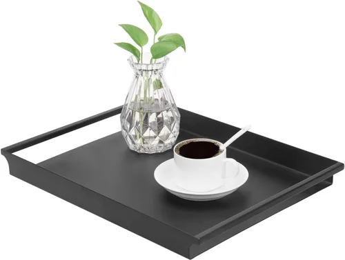 MyGift Bandeja de metal negro con asas, bandeja decorativa para mesa de café otomana, bandeja de tocador con acabado mate vintage, bandejas para