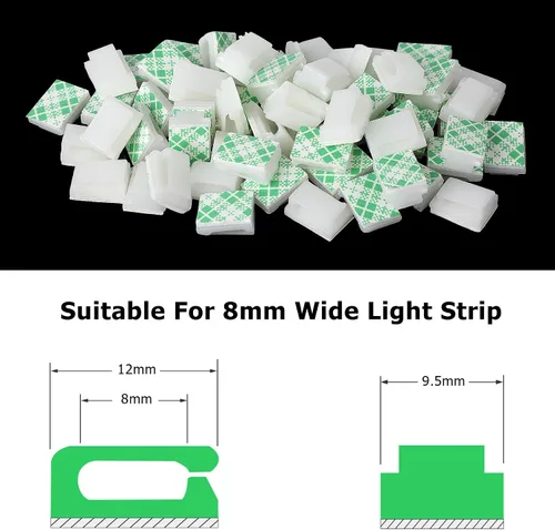 Miniatura 2 de PETKNOWS 120 clips de montaje de tiras de luz, color blanco, autoadhesivos, sujetadores de luz LED, soporte de montaje, abrazadera de cable