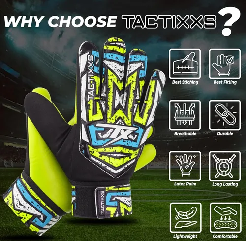 Miniatura 24 de Guantes de portero de fútbol para niños y jóvenes, guantes de portero de fútbol Funky antideslizantes con palma de látex de 0.16 in con agarres Azul