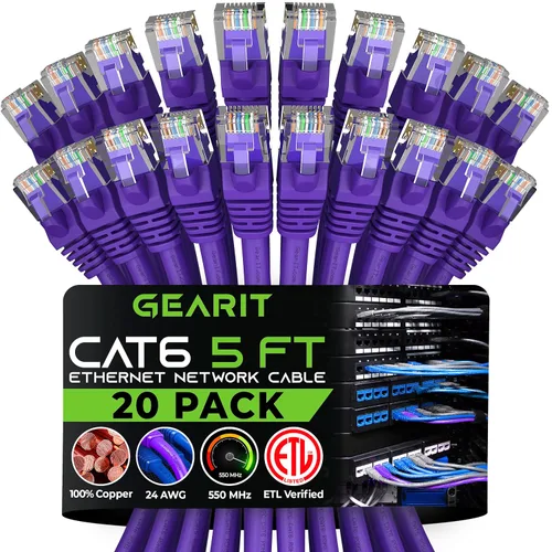 Miniatura 72 de Paquete de Cable Ethernet Cat 6 GEARit - Pack de 10 cables de conexión Ethernet Cat6 de 15 pies Cable de conexión de red RJ45, conectores dorados