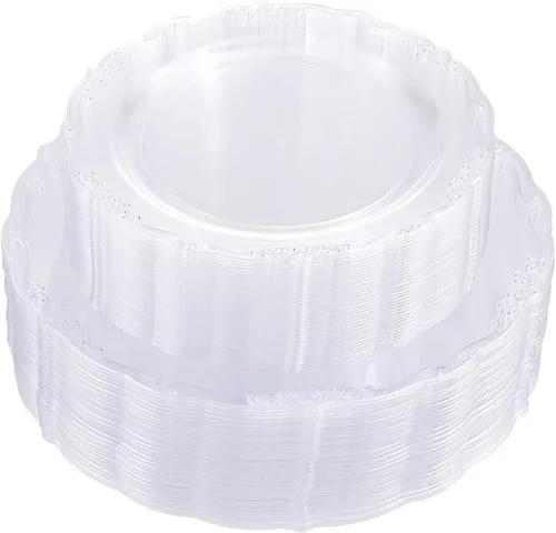 U-QE 100 platos de plástico transparente, platos desechables transparentes, platos de plástico duro de alta calidad para fiestas, vacaciones y