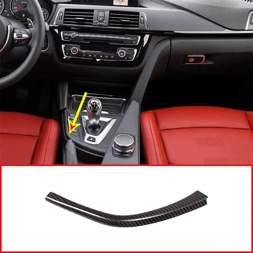 YIWANG Tiras decorativas de fibra de carbono real en forma de L para palanca de cambios de coche para BMW F80 F82 F83 M3 M4 2014-2018 Accesorios