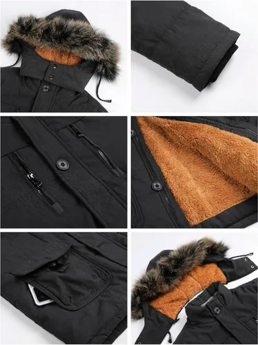 Miniatura 3 de Tanming - Abrigo de invierno para hombre con forro de piel sintética y capucha desmontable
