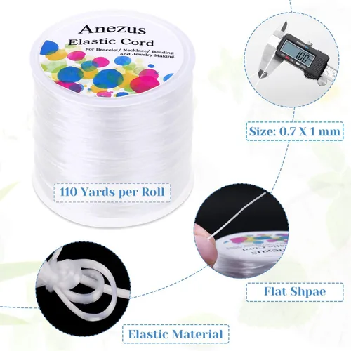 Miniatura 3 de anezus - Cuerda elástica para pulseras, cordón elástico de cuentas de joyería con 2 agujas grandes para cuentas de semillas, cuentas de poni