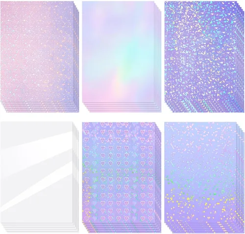 Miniatura 15 de Clabby 36 hojas de papel holográfico para pegatinas A4, láminas laminadas holográficas de vinilo, autoadhesivas, impermeables, transparentes, 11.7 x