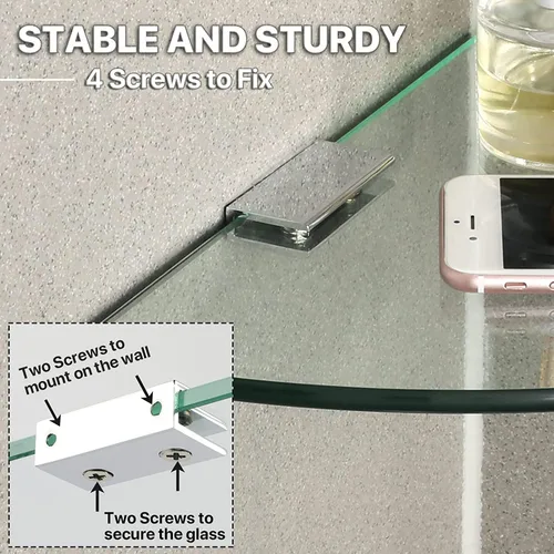 Miniatura 3 de SAYAYO Estante esquinero de vidrio para pared, estantes de vidrio flotante templado para baño, 1 unidad, transparente
